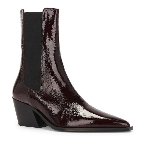 Flattered Sandra Boots Patent Leather Pointed Toe Pull On Burgundy Western US 8 - Picture 1 of 14